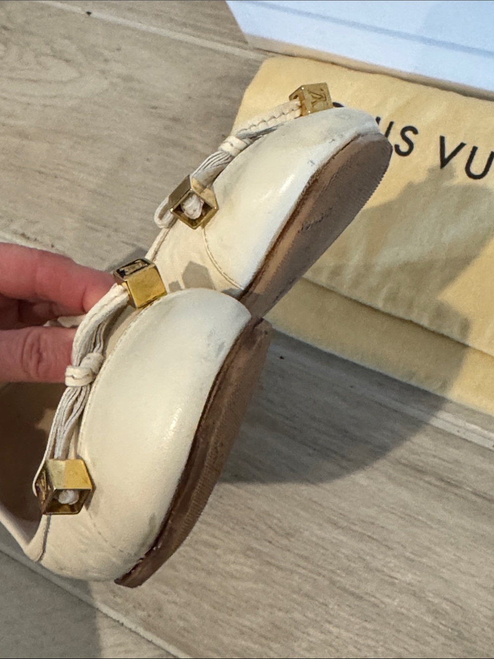 Louis Vuitton Cream Monogram Embossed Ballet Flats with Gold Accents 7 7.5 37 - Picture 7 of 7
